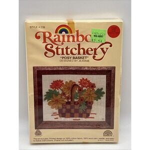 Vintage rainbow stitchery kit Crewel embroidery "Posey basket"  239 Sealed